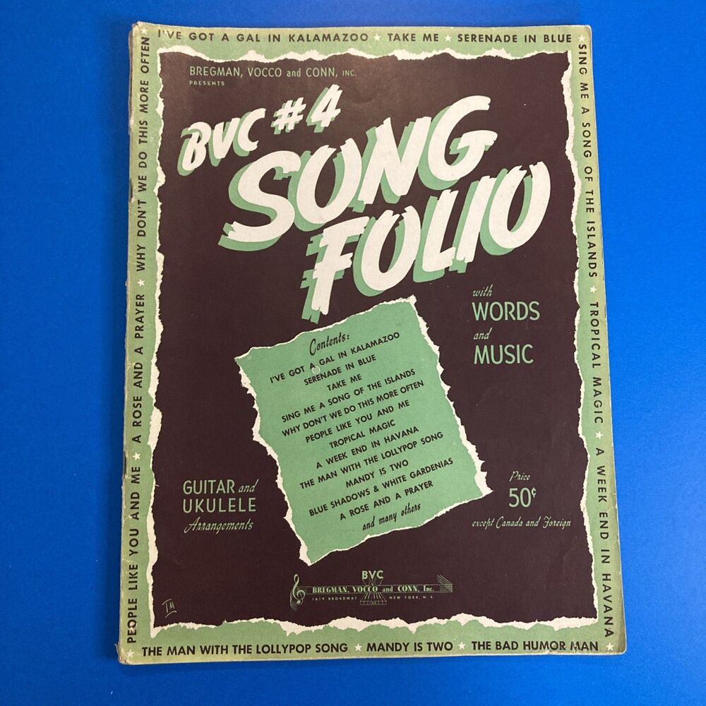 1942 Bergman Vocco Conn BVC No 4 Song Folio 20 Songs Ukulele Guitar Chords